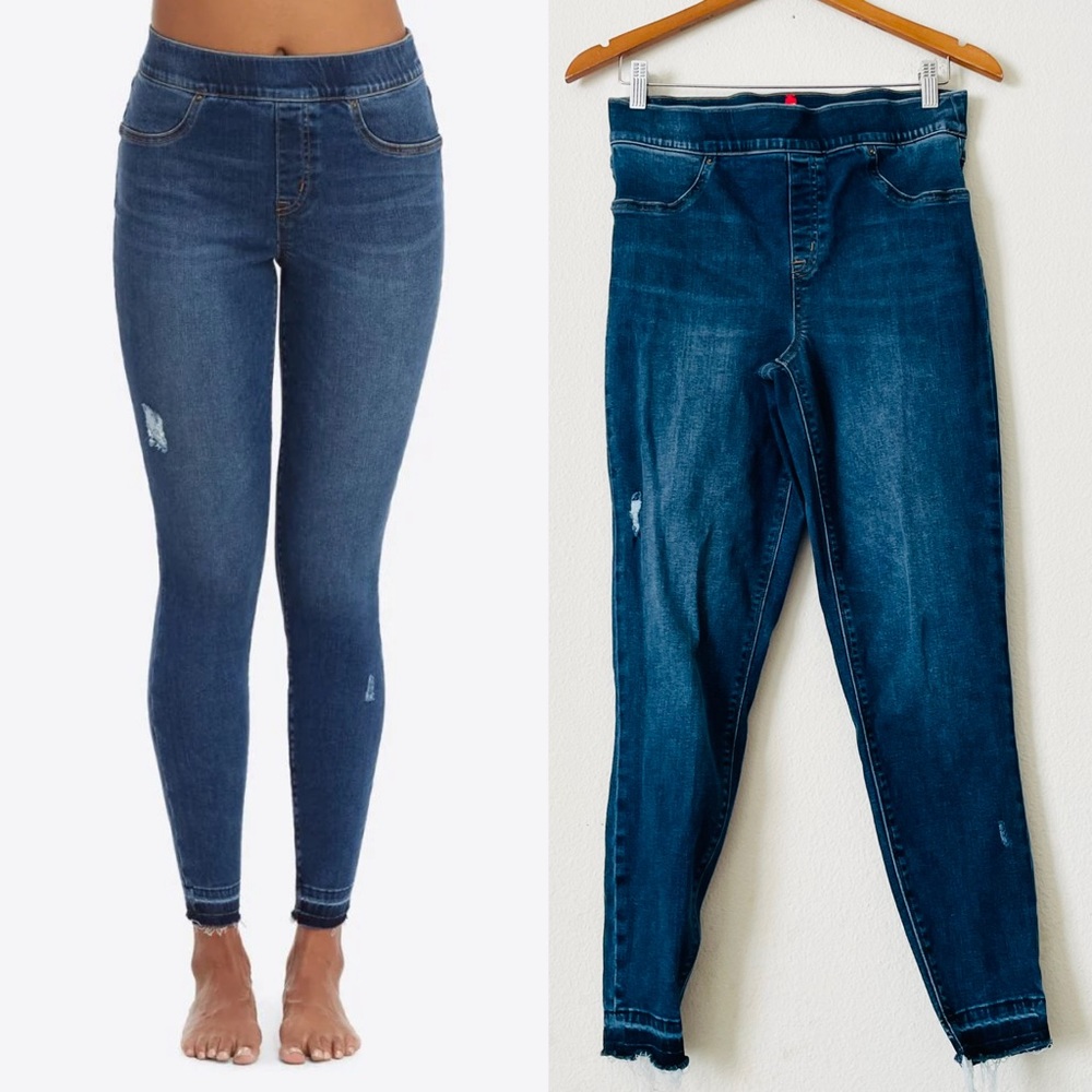 Spanx LARGE high rise dark wash skinny jeggings